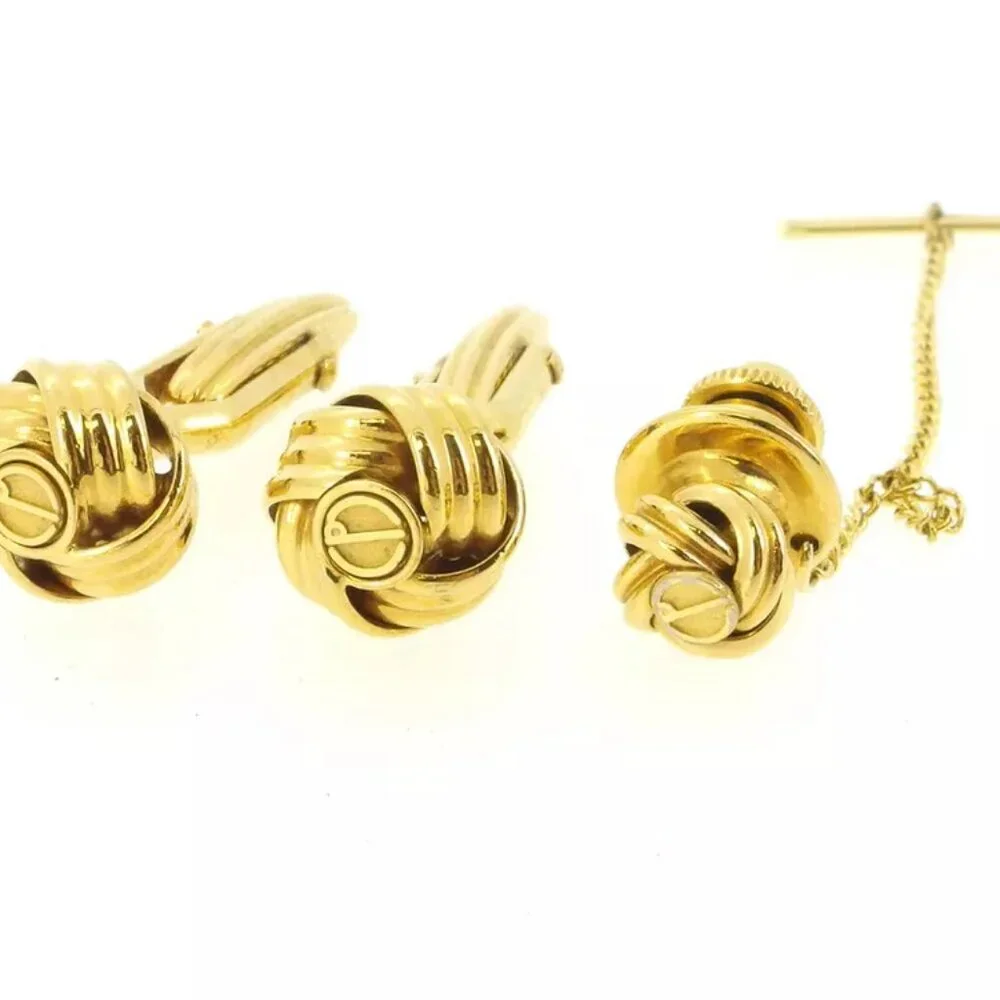 dunhill cuff 2 items set gold plated Authentic used T16826
